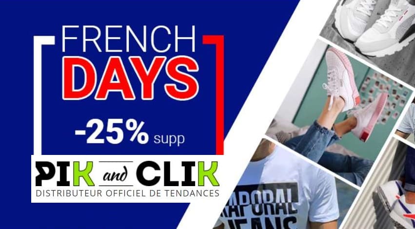 French Days PikAndClik : 25% de remise sur tout le site même promo (baskets et vêtements sportwear de marque)