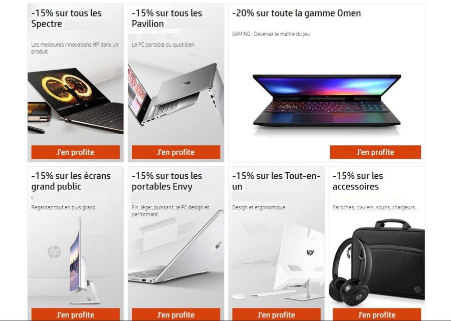 15% de remise sur tout Hewlett-Packard grand public (ordinateurs, écrans, accessoires…)