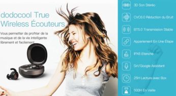 32,19€ écouteurs Bluetooth sans fils dodocool (Bluetooth 5.0, supporte Siri/Google) – livraison gratuite