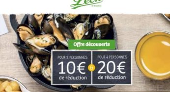 Remises sur addition Léon de Bruxelles : 2 personnes = -10€ / 4 personnes = -20€