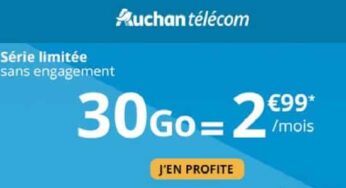 Vente Flash forfait 30Go Auchan Telecom à 2,99€ (Appels /SMS/MMS illimités) pendant 6 mois