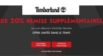 20% remise supplémentaire sur les soldes homme Timberland (chaussures, vêtement et accessoire) + livraison gratuite