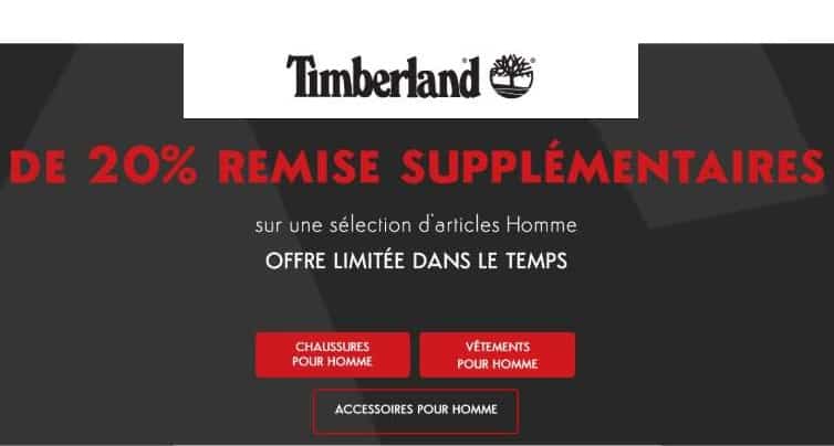 20% remise supplémentaire sur les soldes homme Timberland (chaussures, vêtement et accessoire) + livraison gratuite