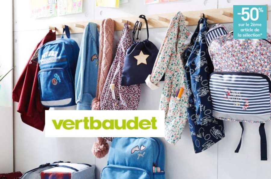 Rentrée Vert Baudet : -50% sur le 2ème article fournitures scolaires (sacs, trousses, cartable, tablier…) + livraison gratuite
