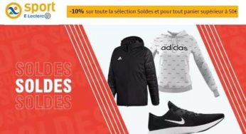 10% de remise supplémentaire sur les Soldes E Leclerc Sport à partir de 50€ d’achat