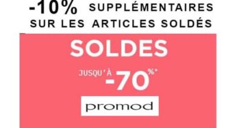 10% supplémentaire sur tous les articles démarqués pour les dernières heures des soldes Promod