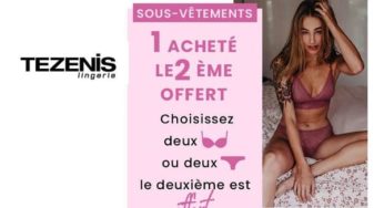 1 acheté = le 2ème offert sur les sous-vêtements Tezenis (soutiens-gorge et culottes) + livraison gratuite