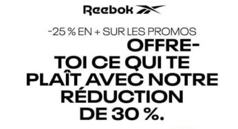 -30% sur les articles non remisés et -25% sur les articles en promo du site Reebok