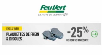 Offre spéciale freinage Feu Vert : 25% de remise immédiate sur les plaquettes et disque de frein (en ligne)