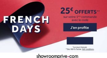 Si ce n’est pas fait profitez des French Days Showroomprivé pour vous inscrire car 25€ offerts dès 100€ sur la première commande