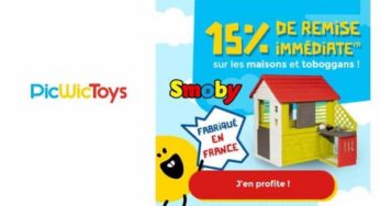 15% de remise immédiate sur toutes les maisons et toboggans Smoby (fabriqué en France)