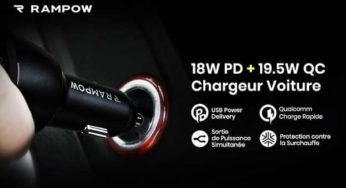 8,99€ chargeur allume cigare USB C Power Delivery + USB A QC3 RAMPOW C03 (37.5W )