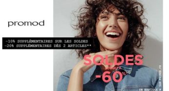 Les soldes Promod : 10% supplémentaire sans mini et 20% supplémentaire dès 2 articles sur tous les articles démarqués