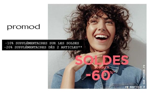 Les soldes Promod : 10% supplémentaire sans mini et 20% supplémentaire dès 2 articles sur tous les articles démarqués