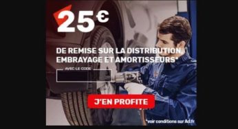 25€ de remise dans un garage AD sur les prestations distribution, embrayage et amortisseurs