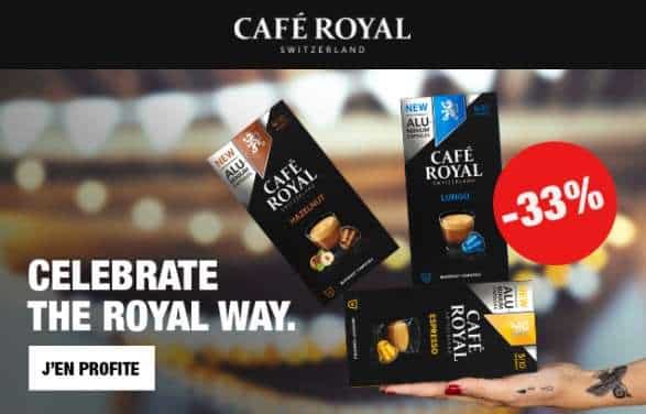 3 boîtes de capsules Café Royal compatibles avec Nespresso achetées = 33% de remise