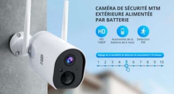 39,99€ caméra de surveillance extérieure rechargeable WI-FI MTM (micro et hautparleur intégrés, vision nocturne, détection mouvement, 15000 mAh…)