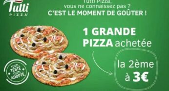 Bon d’achat Tutti Pizza 🍕 1 grande pizza achetée = la 2e pizza à 3€ (bon d’achat vendu 2€)