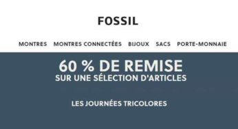 Les journées tricolores de Fossil = 60% de remise sur une sélection d’articles homme et femme (livraison gratuite)