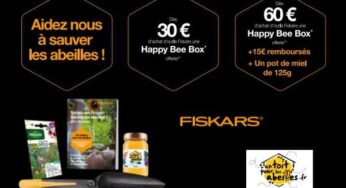 Offre Fiskars Happy Bee Box (1 plantoir + graines) : 30€ d’achat =1 box gratuite / 60€ d’achat = 1 box gratuite + 15€ remboursé + 1 miel