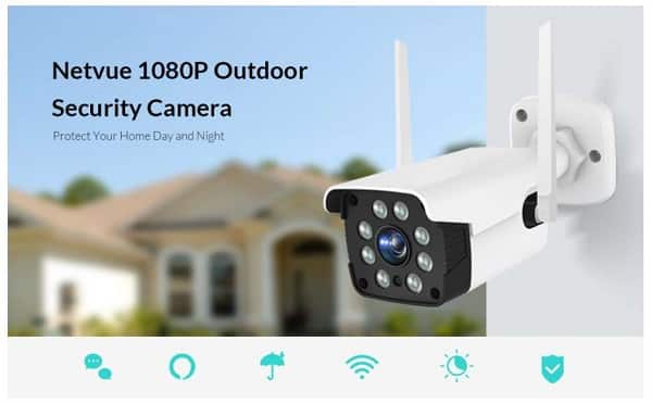 20,49€ caméra de surveillance extérieure WI-FI infrarouge Netvue Vigil 2  (zoom 8X, compatible Alexa, micro et hautparleur intégrés)