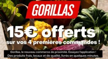 Bon d’achat Gorillas (courses livrées en 10 minutes) 1€ pour 15€ de réduction sur vos 4 premières commandes