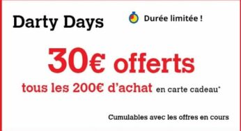 Vente Flash Darty : jusqu’à 90€ offerts en carte cadeau Darty