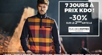 7 jours à prix KDO de Rue des Hommes = 30% de remise sur le deuxième article