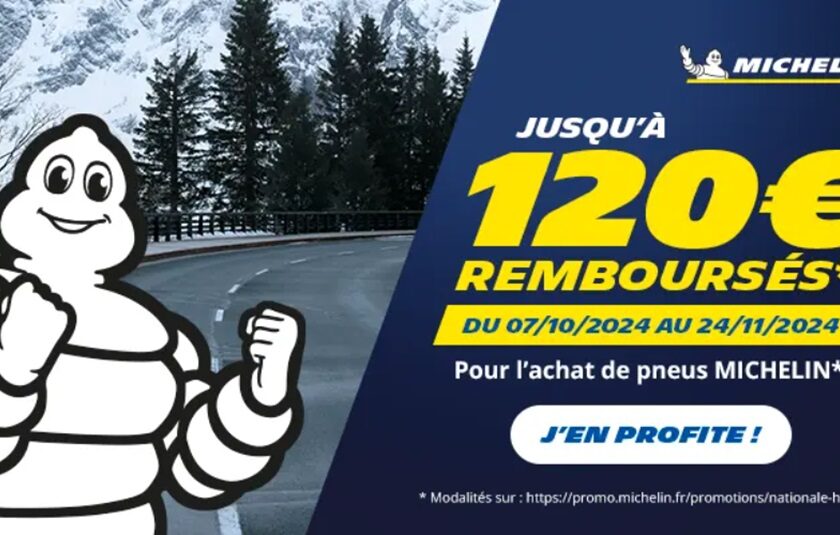 Offre pneus hiver Michelin : jusqu’à 120€ offert par virement bancaire