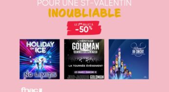 Vente flash Saint-Valentin Fnac Spectacles : 1 place achetée = 50% de remise sur la seconde