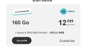 Forfait Mobile 5G sans engagement illimité 160 Go Coriolis pas cher : 12,99 €/mois