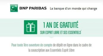 Offre spéciale ouverture compte BNP Paribas ! 80€ offerts + les services essentiels « Esprit libre » offerts pendant 1 an