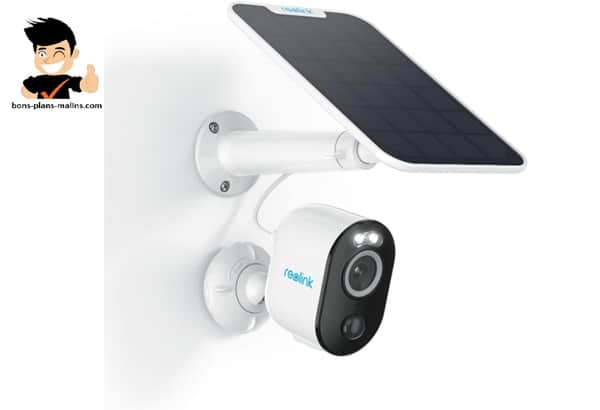 caméra de surveillance extérieure sans fil sur batterie reolink argus 3 pro + panneau