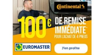 Jusqu’à 100€ en remise immédiate pour l’achat de 4 pneus CONTINENTAL