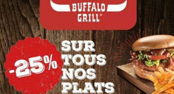 1€ pour obtenir 25% de remise sur tous les plats des restaurants Buffalo Grill