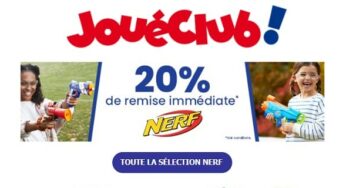 20% de remise immédiate sur la gamme NERF sur JouéClub (sans minimum)