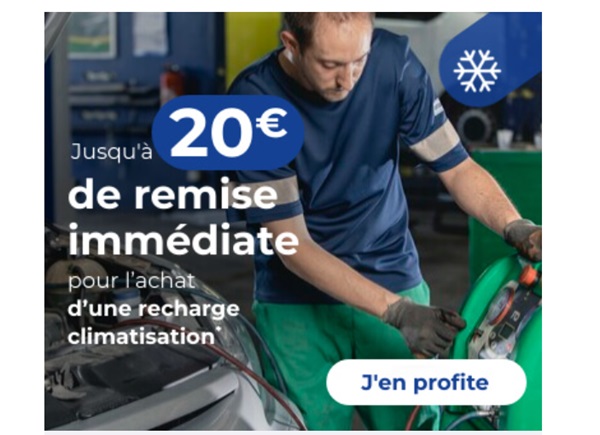 20€ ou 10€ de remise immédiate sur la recharge climatisation sur Euromaster