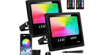 47,8€ lot de 2 projecteurs de jardin 60W avec télécommande et commande App 16 millions de couleurs Nuoante