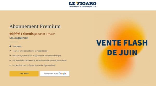 offre abonnement le figaro – edition 100% numérique 1 € mois pendant 3 mois