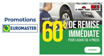 Jusqu’à 60 € de remise immédiate pour l’achat de pneus UNIROYAL (sur Euromaster)