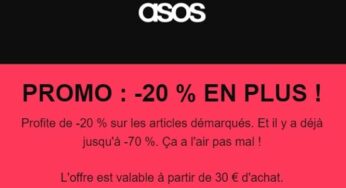 Remise supplémentaire de 20% sur les articles en promotion chez ASOS