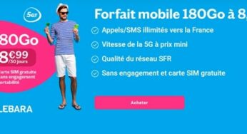 Offre Forfait Lebara Série Spéciale 180Go = 8,99€/mois en 5G (carte SIM gratuite, Sans engagement, Appels et SMS France illimités)