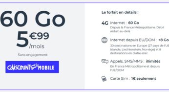 Offre spéciale forfait mobile Cdiscount Mobile à 5€99 pour 60 Go (1€ la carte SIM) 