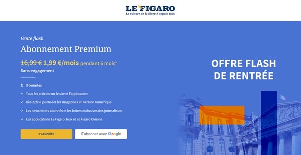 Offre abonnement Le Figaro – Edition 100% numérique 1,99€ mois pendant 6 mois