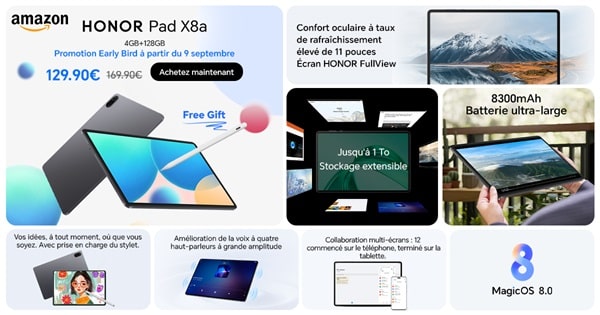 honor pad x8a tablette 11 pouces performante et abordable