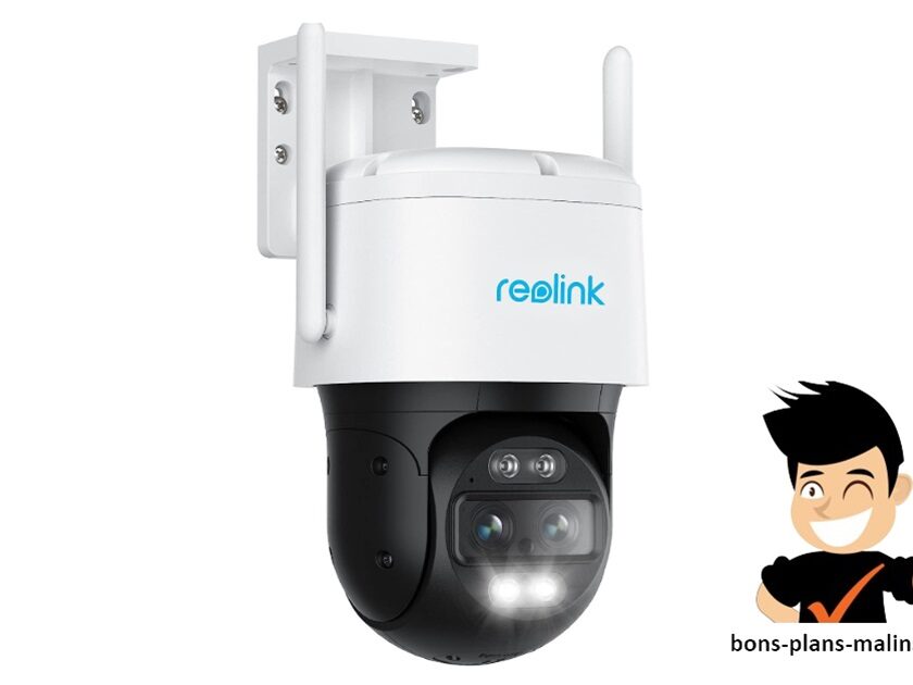 caméra de surveillance extérieur rotative avec double objectif, zoom et suivi automatique reolink trackmix wifi