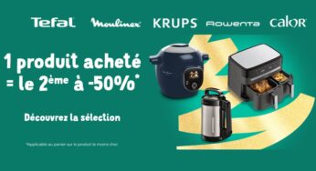 Offre spéciale : 1 appareil Tefal, Moulinex, Krups, Calor, Rowenta acheté = le second à -50 % ! 🎉