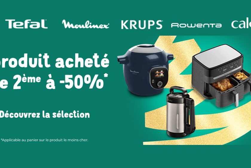 1 appareil Tefal, Moulinex, Krups, Calor, Rowenta acheté = le second à -50 %