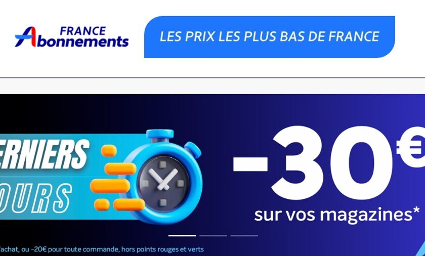 abonnements magazines à prix cassés avec france abonnement 30€ dès 50€ d’achat ou 20€ sans minimum