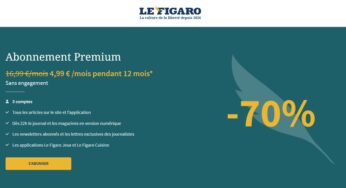 Vente flash abonnement Premium Le Figaro numérique : 4,99 €/mois pendant 12 mois (sans engagement – 3 comptes) 